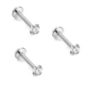 Stainless steel labret piercing stud with clear cubic zirconia body jewelry ear ring. - Bar 1.2mm Gem 2mm / Steel Color White Zircon