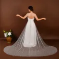 Elegant white pearl mesh bridal detachable long train skirt for women wedding apparel - Length 200cm Width 250cm / Bottoms / Off-White (V312)