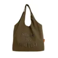 Casual embroidered canvas shoulder bag for women, lightweight daily commute tote bag. - Olive Green