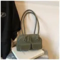 Vintage olive green shoulder bag for women, retro pu leather tote purse for daily commute. - Green without Pendant