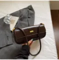Women stylish retro brown patent leather baguette shoulder bag chic armpit purse for winter - Brown No Pendant