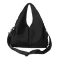 Schwarze Nylon Umhängetasche für Damen, leichte minimalistische Hobo Tasche großes Volumen. - Schwarz