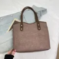 Women's large capacity PU leather tote bag with brown woven texture and comfortable handles. - No Pendant / Coffee