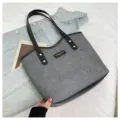 Fashion woven tote bag for women, large capacity commuter shoulder bag with black handles. - No Pendant / Black