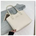 White PU woven tote bag, stylish shoulder handbag for women daily commute and casual use. - No Pendant / White