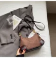 Brown suede PU patchwork shoulder handbag, vintage casual crossbody bag for women daily commute. - No Pendant / Coffee