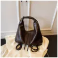 Dark brown PU leather backpack and shoulder bag for women, stylish large capacity commuter. - No Pendant / Coffee