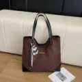 Large capacity suede minimalist casual tote shoulder bag for women, commuter daily use. - With Pendant / Coffee