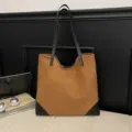 Large capacity suede tote bag for women, casual single shoulder commuting handbag, brown and black. - Brown