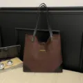 Large capacity brown suede tote bag, stylish minimalist casual shoulder bag for commuting. - Coffee