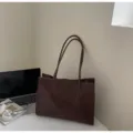 Dark brown leather tote bag detail, classic shoulder bag for commuting and daily use. - No Pendant / Coffee