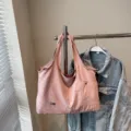 Pink oxford cloth tote bag, casual large capacity shoulder bag for women daily use - Pink