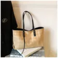 Large capacity suede diamond lattice tote bag, vintage commuter shoulder bag for women. - Khaki Without Pendant
