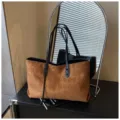 Vintage brown suede diamond lattice tote bag for women, large capacity stylish shoulder handbag. - Brown No Pendant