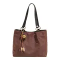 Brown suede tote bag for women, Korean style hollow flower shoulder bag with tassel pendant. - With Pendant / Coffee