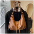 Brown PU leather shoulder bag, stylish casual hobo handbag for women, large capacity commuter. - No Pendant / Brown