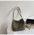 Retro plush shoulder bag for women, soft fuzzy textured handbag with slim straps, casual daily. - Green