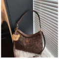 Brown leopard print shoulder bag underarm bag with cute bear pendant for women detail view. - Leopard Print with Pendant