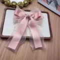 Fermaglio per capelli con fiocco rosa e nastri lunghi, dolce accessorio balletcore per donna. - Rosa