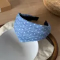 Cerchietto in tessuto blu a pois, fascia per capelli ampia plissettata donna, accessorio rétro - Blu con punti bianchi