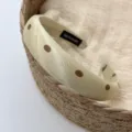 Cerchietto per capelli in raso a pois stile francese per donne, ampio anello spugna, accessorio retro. - Giallo Chiaro a Pois