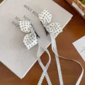 Carine mollette per capelli con fiocco a pois, strass e lunghi nastri per bambine e bimbe. - Fermaglio per Capelli con Fiocco a Pois Bianco (Paio) / Pois Bianchi