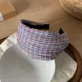 Cerchietto largo a quadri blu arancione, fascia per capelli in tessuto vintage, accessorio carino - Quadri Arancio Blu