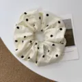 Elegante scrunchie con pois per donna, accessorio per capelli elastico in stile coreano. - Pois Bianco Sporco / Bianco avorio