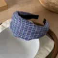 Diadema ancha de tela a cuadros retro para mujer, bonito accesorio de pelo coreano. - Cuadros Morado Verde