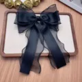 Molla per capelli con fiocco nero elegante rete lunghi nastri fermaglio stile balletto donna - Nero