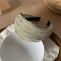 Diadema ancha de tela a cuadros verde naranja retro, bonito accesorio para el cabello. - Cuadros Naranja Verde