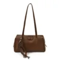 Retro PU leather bowling shoulder bag for women, brown pillow bag with cute charms daily commute. - With Pendant / Brown