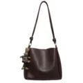 Fashion autumn winter large capacity shoulder bucket bag with cute rabbit charm for daily commuting. - With Pendant / Coffee