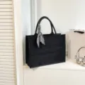Black suede tote bag with fashion scarf, large capacity PU leather handbag for women. - L / Black