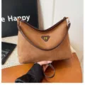 Brown suede hobo shoulder bag, large capacity stylish underarm tote bag for women. - Brown
