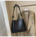 Black PU Leather Shoulder Bucket Bag Casual Commuter Handbag with Knotted Straps Winter - No Pendant / Black