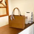 Large capacity brown suede tote bag for women, stylish PU handbag with silk scarf accessory. - L / Brown