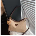 Suede shoulder bag women large capacity underarm bag trendy crossbody hobo bag with cute bear charm - Khaki with Charm