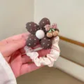 Elastico per capelli con fiore marrone, ciliegia carina e fiocco, morbido accessorio per ragazze. - Ciliegia Marrone