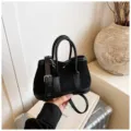 Black suede patchwork handbag, retro shoulder crossbody bag for women, stylish autumn winter purse. - S / Black