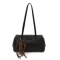 Black PU leather vintage bowling shoulder bag for women, chic underarm pillow bag with chocolate charm. - With Pendant / Black