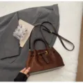 Women brown suede shoulder bag retro bucket bag chic crossbody tote with belt buckle - No Pendant / Coffee