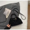 Retro autumn winter black suede handbag versatile patchwork shoulder crossbody bag for women. - No Pendant / Black