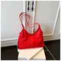 Red suede hobo shoulder bag for women, vintage large capacity casual daily tote bag. - No Pendant / Red