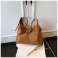 Stylish brown suede shoulder bag, large capacity commuter tote, retro autumn winter women handbag. - No Pendant / Brown