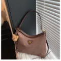 Brown suede shoulder bag for women, stylish hobo crossbody bag with cute bear pendant. - Coffee with Pendant
