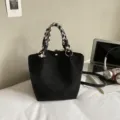 Damen Wildleder Eimer Tasche mit Strass Schleife und Hahnentritt Griff, Umhängetasche. - Ohne Anhänger / Schwarz