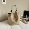 Damen Wildleder Strass Schleife Eimer Tasche vielseitige Umhaengetasche Handtasche - Ohne Anhänger / Gebrochenes Weiß