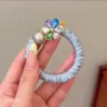Elastico capelli fiore strass perla elegante alta elasticità coda cavallo accessorio donna - Blu