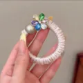 Elastico per capelli con fiore in strass e perla stile coreano per donne accessori per coda di cavallo - Rosa
